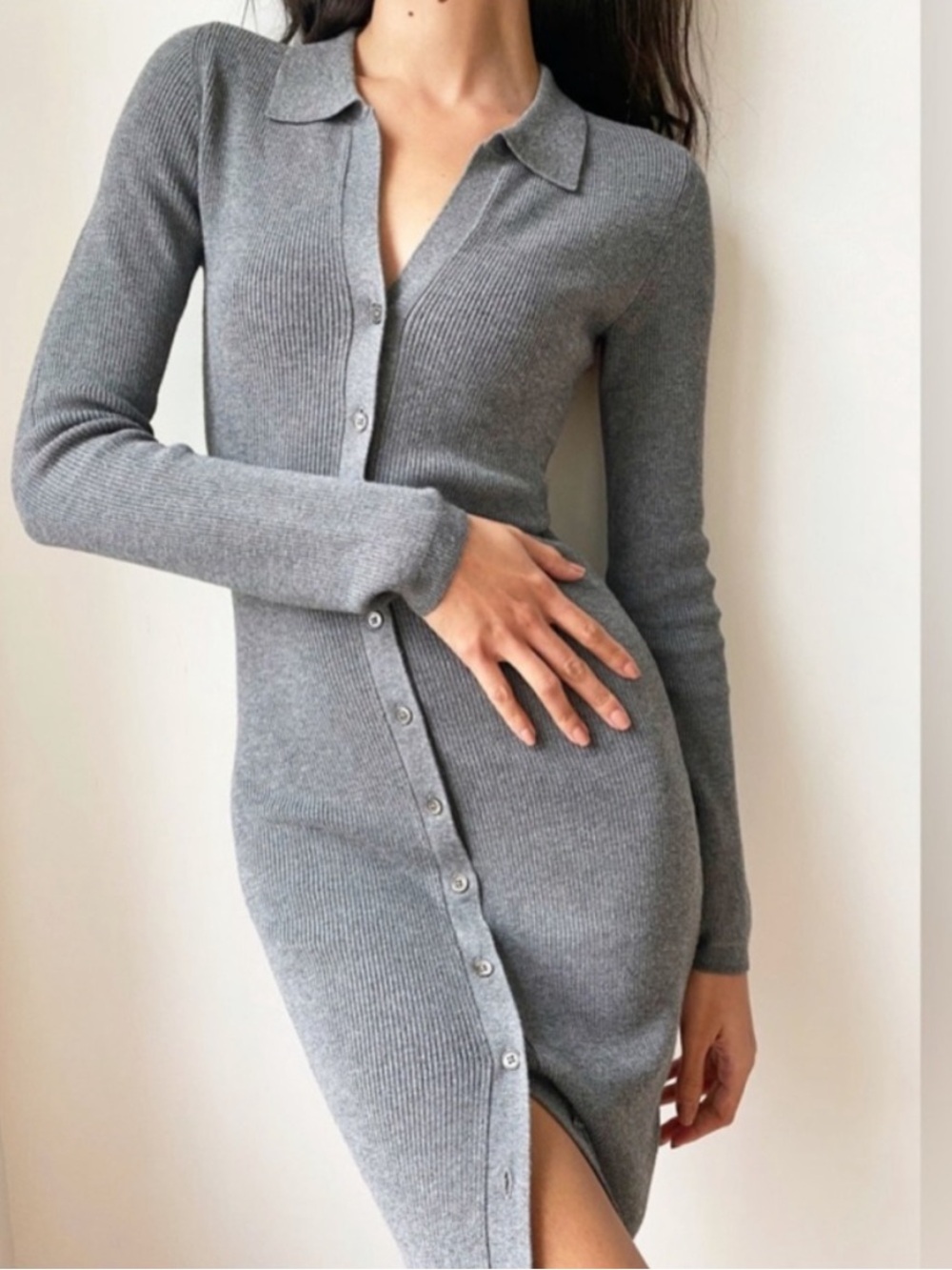 Wilfred Cove Ribbed Sweater Dress Gray Womens Small